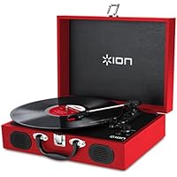 ION Audio Vinyl Transport Portable Briefcase Style Vinyl Record Player Turntable with Built-In Stereo Speakers - Red