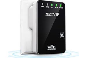NETVIP Répéteur WiFi Amplificateur sans Fil Puissant, WiFi Extender Booster 300Mbps 2.4Ghz, 2 Port Ethernet, WPS, Facile à Installation, Compatible avec Tous Les routeurs, AP/Routeur/Répéteur Mode
