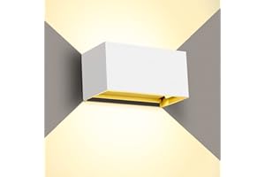 Kingwen Apliques Pared Exterior 3000K 20W Lampara Exterior Pared LED Luz Exterior Pared Rectangular Blanco Aplique Pared Exterior Ángulo de haz Regulable Lampara de Pared Interior IP65.