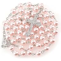 Rosenkranz kommunion mit rosa Perlen Schmuck 56 cm
