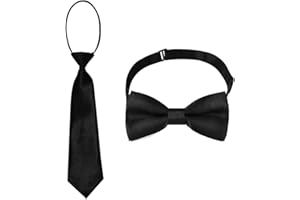 EODKSE Ensemble de 2 Cravates Noires Pré-Nouées pour Enfants, avec Nœud Papillon Réglable - Accessoires de Mode pour Garçons, pour Uniforme Scolaire ou Accessoire de fête