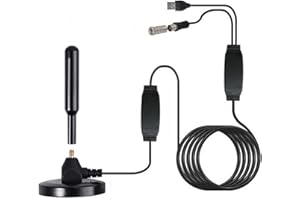 YOUNLEN Antenna TV Interna Potente Amplificatore Interno del 360° Segnal Segnale Antenna HDTV Digitale Support 4K HD VHF UHF FM per DTT DVB-T/DVB-T 2 per TV Digitale,Con base magnetica e cavo da 5 m