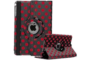 TECHDEALSUK Polka Dot Leather 360 Degree Rotate Folding Swivel Stand Case Cover For Apple iPad 4 3 2 With Free Stylus Pen & Screen Protector (Black)