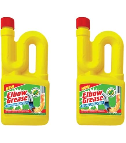 Elbow Grease Drain Unblocker - 2 X 750ml Bottles For Sinks, Baths, Showers + 1 Power Cloth