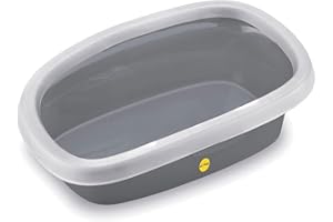 CAT CENTRE Jumbo Open Cats Litter Tray Wide Rim Grey 58cm Easy Access Box Extra Deep Quick Cleaning Pets Toilet Anti-spillage Loo Premium Quality Durable Safe Plastic Modern Design Made in Italy