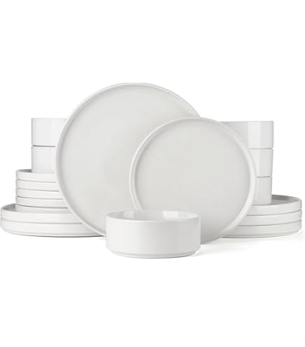 ARORA SKUGGA Service De Table Rond 16 Pièces En Grès Pour 4 Personnes Assiettes Plates Assiettes A Dessert Bols A Cereales Bols A Pates Blanc Mat
