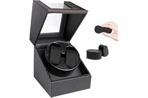 KZAN Double Automatic Watch Winder Soft Flexible Watch Pillow AC Adapter Quiet Motor 2 Rotation Modes 2 Slots (Carbon Fiber)