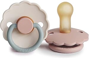 FRIGG Daisy Latex Pacifier Pack of 2 | Natural Rubber Soother Dummy | BPA-Free | Made in Denmark | Symmetrical Cherry Shaped Nipple (Blush/Cotton Candy, Size 2 (6-18 Months))
