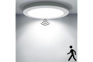 HiBay 18W Motion Sensor LED Ceiling Light with Twilight Sensor, Round Ultra Slim Flush Mount PIR Lights Indoor 1800lm Cool White 240V for Hallway, Stair, Porch, Garage, Toilet
