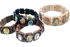 Ayrsjcl 4pc Braccialetto Cattolico Gioielli Forniture Cristiani Icona di Legno Braccialetto Perlina Elastica Regalo