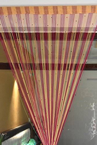HFI 1 Piece Polyester Threads String Long Door Curtain - 9ft, Pink-Beige