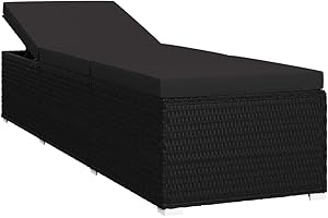 vidaXL Chaise Longue avec Coussin Chaise Longue de Jardin Chaise Longue de Terrasse Chaise Longue de Patio Extérieur Résine Tressée Noir