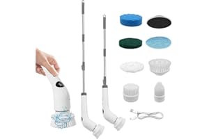 PEELANMALL Brosse de nettoyage électrique 7 en 1 - Barre télescopique réglable - Brosse rotative multifonction - 2 vitesses - 7 brosses pour salle de bain, verre, carrelage, sol, voiture