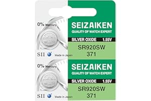 Seizaiken 371 SR920SW 1.55V 0% Hg Silver Oxide Watch Battery (2 Batteries) Made in Japan by Seiko