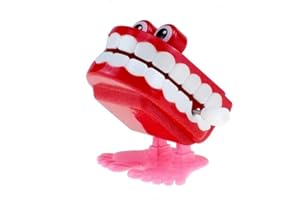 Yjemle Red Wind Up Walking Babbling Chattering Teeth Bucket Lovely Attention Auti-sm Wind Up Teeth Lovely Early Tools Novelty and Gag Wind-Up Toys