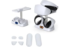 HMHAMA Soporte de base de carga para controlador PS VR2, estación de carga con mango VR y kits de almohadillas de silicona antideslizantes con luz indicadora
