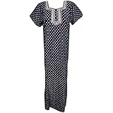 Indiatrendzs Women Nighty Cotton Blend Fabric Printed Dark Blue Nightwear Maxi Gown