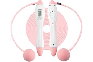 LTDOOIT Skipping Rope Adult Women Kids with Counter, Adjustable Ropeless Jump Rope Time Calorie Digital Counting, Speed Rope Skipping Rope for Fitness Exercise Workout Crossfit Boxing Pink