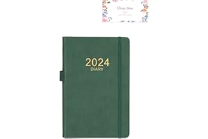 TEMAS STORE Temas 2024 Diary - Diary 2024 A5 Day Per Page from Jan 2024 to Dec 2024, Productivity A5 Daily and Monthly Planner with Monthly Tabs, Pen Loop, and Inner Pocket - Gift (A5 - Green)