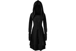 LOSSLO Umhang Mittelalter Damen ,Umhang mit Kapuze,Kapuzenumhang Gothic Vampir Cape Mantel Korsett Top Vintage Robe Rot und Schwarz Hexen Cosplay Uniform für Erwachsene Fasching Halloween Karneval Kostüm