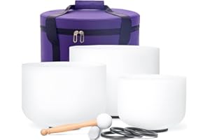 Hye-eun Bol chantant en cristal Lot de 3 bols chantants en de quartz dépoli 432 Hz 20,3 cm B, 25,4 cm F, 30,5 cm C, avec sac de transport gratuit, maillets pour la guérison du son