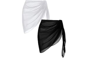 AURUZA 2 Pieces Women Beach Wrap Short Sarongs Bikini Cover Up Chiffon Swimsuit Wrap Skirts for Swimwear