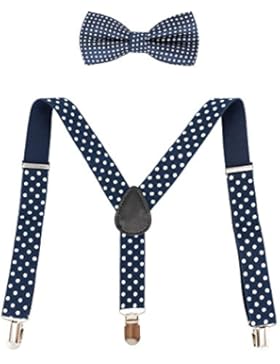 Ateid Kinder Hosenträger mit Fliege Set Y-Form Stark 3-Clips Unifarben mit Punkten