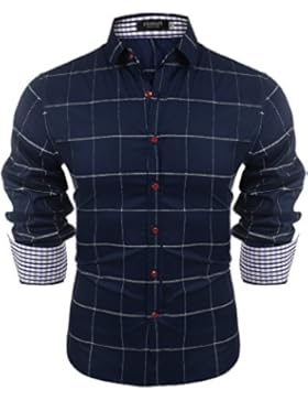 Hasuit Herren Hemd Langarm Plaid Freizeit Mode in Blockfarben