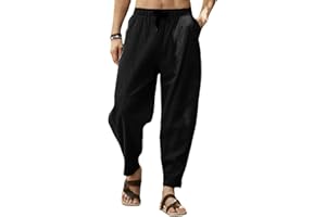 CheChury Pantalones de Lino para Hombre Pantalon de Jogging Pants Casuales de Verano con Bolsillos Pantalones Holgados con Cordón Pantalon Cómodos y Ligeros Pantalones Transpirables de Verano