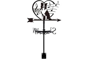 SUPERDANT Dog Music Note Weather Vane for Roof Border Collie Heart-shaped Metal Weathervane Animal Wind Vanes Black Wind Direction Indicator for Farmhouse Yard Farm Shed Garden Decoration