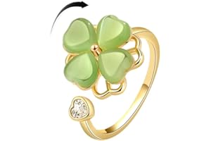 IMINI Bague tournante verte trèfle 4 feuilles oxyde zirconium cœur œil de chat fleur empilable réglable soulagement stress promesse éternité bijou