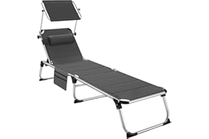 TecTake - Tumbona plegable para tumbona, jardín al aire libre, con parasol, reposacabezas y bolsillo lateral, tumbona reclinable, tumbona de playa, relax jardín, camping, salón de jardín al aire libre