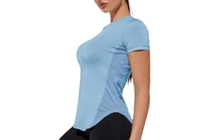 Weardear Sports T-Shirt Women's Crew Neck Workout Tops Short Sleeve Breathable Mesh Sides Running Yoga Top