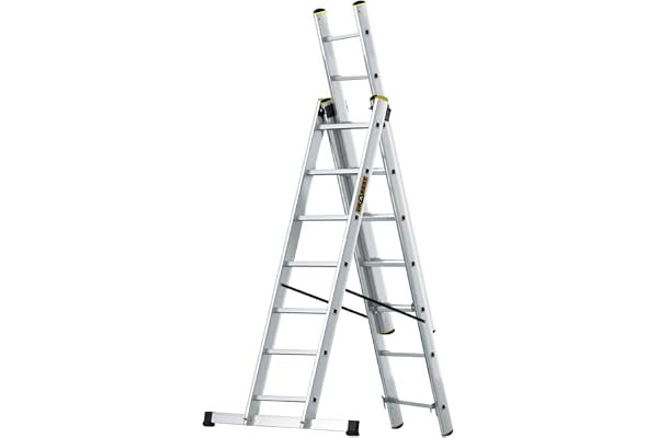 DRABEST PRO SERIES STEGE 3 x 7 aluminium vikbar stege, pressformad multifunktionell tredelad – lastkapacitet 150 kg – stegstege i aluminium – vikbar steg – 45 x 409 x 15 cm