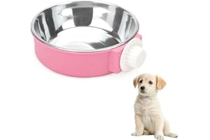 JUNE TECH Dog Bowls, Crate Water Bowl, 2-in-1 Dog Cage Hanging Bowls Removable Cage Water Bowls for Puppies, Cats and Other Small Animals (Pink)