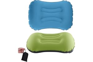 MSDADA 2 Pezzi Cuscino Gonfiabile Campeggio, Ultraleggeri Cuscino Divano da Viaggio, Comodi Accessori da Campeggio per Viaggio Esterno Ufficio Lettura(Blu Scuro+Verde)