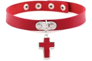 LAFATINA PU Leder Kreuz Choker Kragen Halsketten für Frauen Mädchen Punk Modeschmuck Damen Halsketten einstellbar