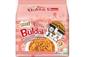KING BAJ MegaBargain Buldak Hot Chicken Ramen Noodles - (5 Packs) 140g HALAL - Rose Carbonara Flavour