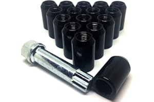 BIMECC Set of 16 Alloy Wheel Tuner Nuts with Tuner Key Compatible with Ford | Mazda | Honda | Kia | Suzuki - M12x1.5 Slim Lug Nuts - Taper - Black - Slimline Nuts