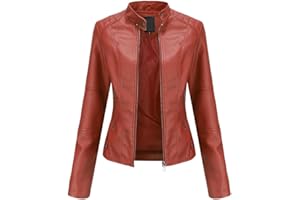 YYNUDA - Chaqueta de piel sintética para mujer, diseño de aviador, moto, cazadora de piel sintética con cremallera, cálida, casual