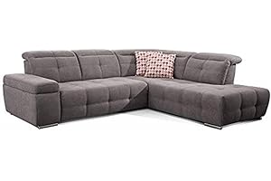 CAVADORE Ecksofa Mistrel mit Ottomanen rechts / Große Eck-Couch im modernen Design / Inkl. verstellbare Kopfteile / 269 x 77 x 228 / Grau