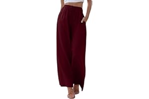 ZhungZaoh Sommerhose Damen Sommer Leinen Leicht Casual Locker Leinenhose Freizeithose Palazzo Hose Weite Leg Hose Stoffhose Hohe Taille mit Tunnelzug und Taschen