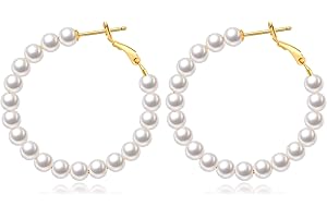 MOROTOLE Pendientes de aro de perlas para mujer, pequeños pendientes hipoalergénicos, chapados en oro de 14 quilates, ligeros, abiertos, joyería, regalo de cumpleaños para mujeres y niñas