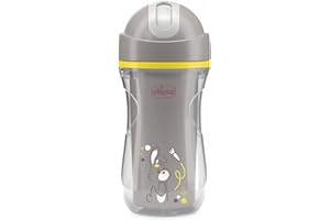Chicco Sport Cup Bicchiere Antigoccia in Silicone per Bambini 14+ Mesi, 266 ml, Tazza Biberon Termica per Imparare a Bere, con Cannuccia Flessibile Resistente ai Morsi, Senza BPA, Grigio