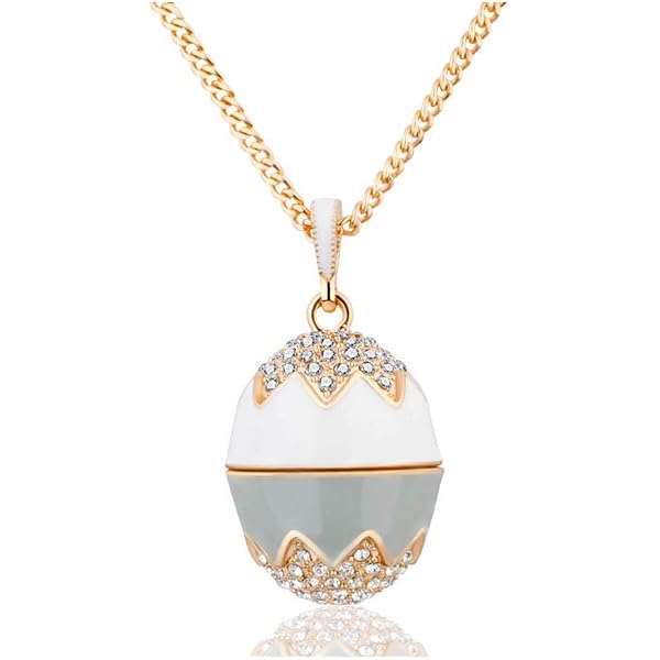 Pendentif Œuf Style Fabergé Rouge Fleur De Lys – Cristaux & Chaîne – Bijou Élégant Vintage