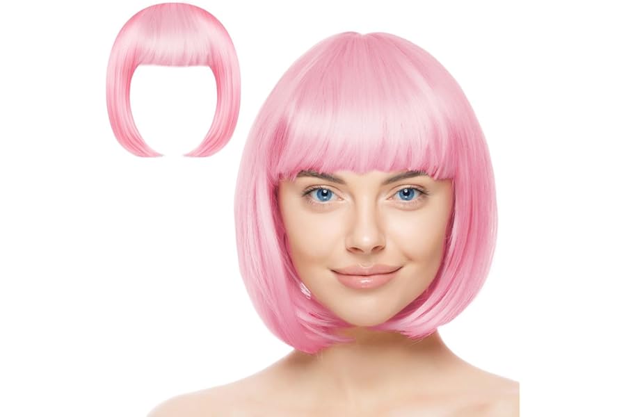 Aomig Pink/B Short Bob Wig for Women, 3 PCS, Synthetic Straight Wig, Heat Resistant, Modern Style, Perfect for Cosplay, Parties & Everyday Use