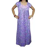 Indiatrendzs Women Nighty Hosiery Floral Printed Neck Embroidered Purple Nightwear (Chest 40)