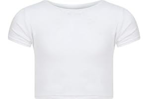 Mini Mart Online Limited Girls Kids Plain Short Sleeves Crop Top Dance Belly Shirt 5-13 Years