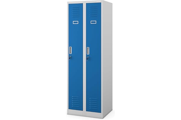 Jan Nowak Armoire Vestiaire Metallique 2B1AS Casier en Métal 2 Compartiments cloison Revêtement en Poudre 180 cm x 60 cm x 50 cm (Gris/Bleu)