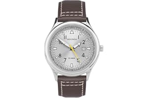Sekonda Męski zegarek kwarcowy 42 mm w stylu pilota, z analogowym wyświetlaczem daty i skórzanym paskiem, wodoodporny 50 m, Srebrny, pasek